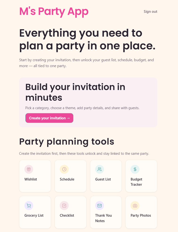 Screenshot of M's Party App
